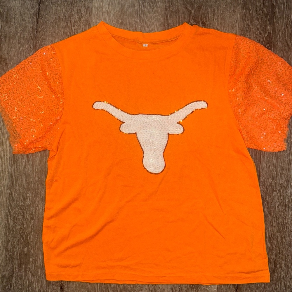 Vibrant Orange Sequin Sleeve Women's Tee